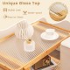 2-tier bamboo side table with a unique glass top, waterproof surface, and spacious tabletop for versatile use.