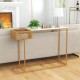 Rectangular white faux marble console table with gold metal frame and storage basket, perfect for entryway or living.