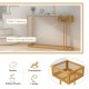 Rectangular white faux marble console table with gold metal frame and mesh storage basket, perfect for entryways or.