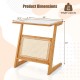 Z-shaped end table with magazine rack, natural bamboo, PE rattan shelf, elegant glass top, ideal for narrow spaces.