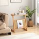 Z-shaped end table in natural bamboo with rattan magazine rack, perfect for narrow spaces and multipurpose use.