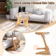 Z-shaped side table with rattan shelf and glass top, perfect for narrow spaces and multipurpose use.