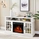 48-inch white electric fireplace TV stand with cabinets, featuring a 3D flame effect and ample storage for TVs up to 50.