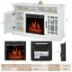 Electric fireplace TV stand in white, 48 inches, with cabinets and 3D flame effect for TVs up to 50 inches.