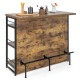 Rustic brown kitchen island with 4-tier storage shelf and ergonomic footrest, ideal for home use and industrial decor.