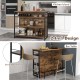 Kitchen island with 4-tier storage shelf in rustic brown, featuring a wine rack and ergonomic footrest for versatile.