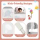 Vertical lifting baby bed rail with cute elephant pattern, durable Oxford cloth, and removable cover for easy cleaning.