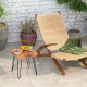 Square reclaimed teak wood end table with metal legs, showcasing unique wood grains, perfect for outdoor relaxation.