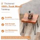 Square reclaimed teak wood end table with unique grains, robust metal legs, and polished surface for low maintenance.