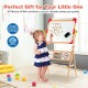 3-in-1 wooden art easel for kids featuring a double-sided board, paper roll, and educational accessories for creative.