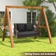 Black 2-person outdoor wicker porch swing with soft cushions, ideal for backyard relaxation and comfort.
