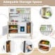 Wooden pretend play kitchen set for toddlers in white, featuring storage space and realistic appliances for imaginative.