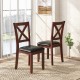 Set of 2 wooden dining chairs with padded black seats, featuring rubber wood legs and an ergonomic design for comfort.