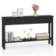 Black 60-inch sofa table with 4 drawers and open shelf, perfect for living room or entryway storage and decor.