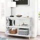 3-tier white console table with X-design, open shelves for storage, ideal for living rooms and entryways.