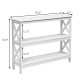 White 3-tier console table showcasing dimensions of 39.5" x 12" x 31.5", perfect for entryways or as a side table.