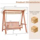 Outdoor 2-seat swing bench with sturdy metal chains, canopy, and soft cushion, ideal for backyard relaxation.