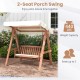 2-seat porch swing bench with canopy, solid hardwood construction, and sturdy metal chains for backyard relaxation.