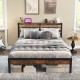 Full/Queen size bed frame with storage headboard and charging station, featuring a robust metal design for reliable.