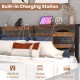 Queen size bed frame with storage headboard and built-in charging station featuring 2 AC outlets and 2 USB ports.