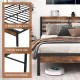 Queen size bed frame featuring a storage headboard, charging station, and robust metal slats for reliable support.