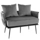 Gray modern loveseat sofa with hand-woven backrest, upholstered in durable Dutch velvet, ideal for small spaces.