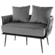 Gray upholstered loveseat sofa with woven backrest and armrests, ideal for small spaces and comfortable relaxation.