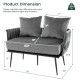 Gray Modern Loveseat Sofa with woven backrest, detachable cushion, and metal legs, perfect for small spaces and.