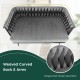 Gray modern loveseat sofa with woven back and arms, upholstered in durable Dutch velvet, perfect for small spaces.