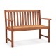 2-seat patio wood bench made of premium eucalyptus with cozy armrests, ideal for garden or backyard relaxation.