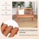 2-seat patio wood bench made of solid eucalyptus, featuring cozy armrests and slatted design for outdoor elegance.
