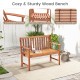 2-seat patio wood bench with cozy armrests and ergonomic curved seat, perfect for garden or backyard relaxation.