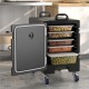 Stackable 81-quart insulated food pan carrier with 8 slots, wheels, and handles for easy transport and organization.