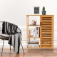 Bamboo bathroom storage cabinet with single louvered door and three shelves, ideal for compact spaces and easy.