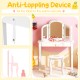 Kids vanity table set in white with tri-folding mirror, large drawer, and anti-toppling design for stability and safety.