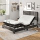 Queen size upholstered bed frame with gray vertical channel tufted headboard, adjustable base for comfort and style.