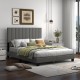 Queen Size Upholstered Bed Frame with Linen Fabric Headboard Gray - Gallery View 9 of 10