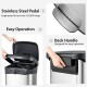 Stainless steel 13.2-gallon step trash can with soft close lid and back handle for easy operation and odor control.