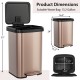 13.2-gallon step trash can in golden stainless steel with soft close lid and built-in deodorizer compartment.