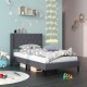 Twin size upholstered platform bed in gray with button tufted wingback headboard, ideal for bedrooms and guest rooms.