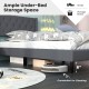 Twin size upholstered platform bed in gray with button tufted headboard and ample under-bed storage for efficient.
