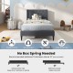 Twin size upholstered platform bed in gray with button tufted wingback headboard, designed for stability and comfort.