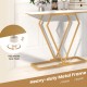 Gold console table with a diamond-shaped metal frame and faux marble top, perfect for narrow spaces and displaying.