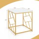 Square end table featuring a tempered glass top and gold geometric frame, ideal for stylish home decor.