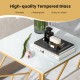 Square end table with a gold geometric frame and waterproof tempered glass top, perfect for stylish home decor.
