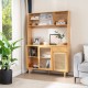 Natural bamboo kitchen cabinet with rattan door and sliding glass, showcasing a wide countertop for kitchen equipment.