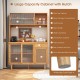 Large capacity kitchen cabinet with hutch, bamboo material, tempered glass doors, perfect for dining or coffee bar use.