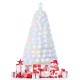 5-foot pre-lit fiber optic white snow-flocked artificial Christmas tree with gifts, perfect for festive holiday decor.