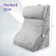 Adjustable gray orthopedic bed wedge pillow set with dimensions for back support, ideal for comfort and sleep relief.