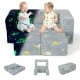 Kids play sofa in gray with removable cover, featuring glow-in-the-dark design and two ottomans for comfort and safety.